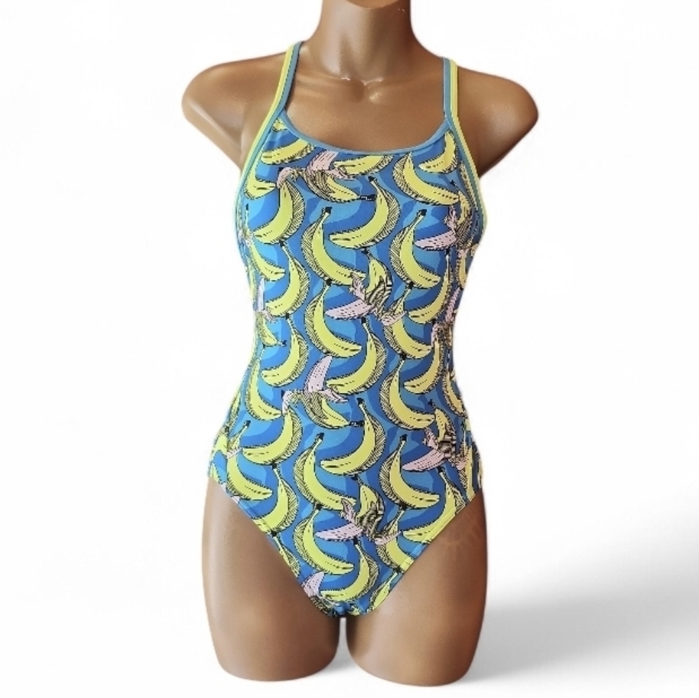 Funkita Blue Neon Yellow Banana Print Beach Pool One-Piece Swimsuit XS